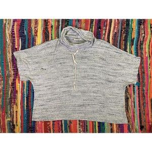 Ginger G Women's Light Knit Cropped Top L Gray Pullover Short Sleeve Boxy